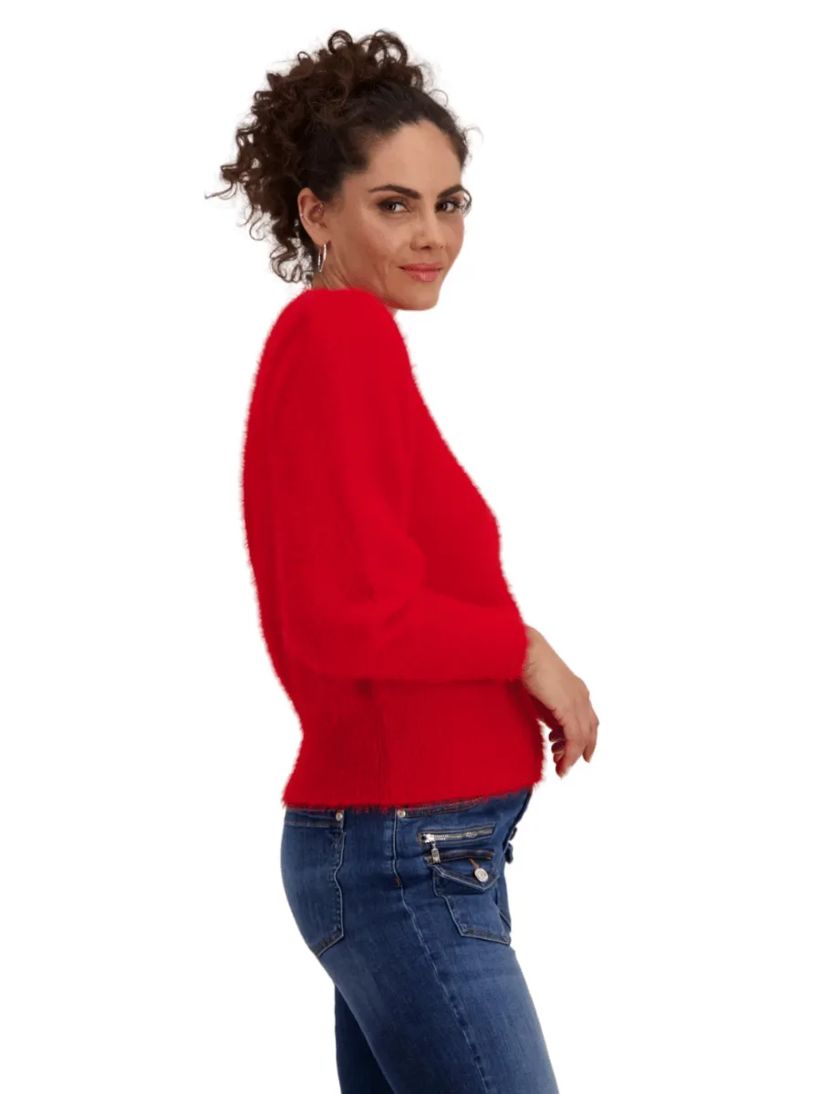 Monari Long Sleeve Eyelash Knit Sweater Deep Red 808348