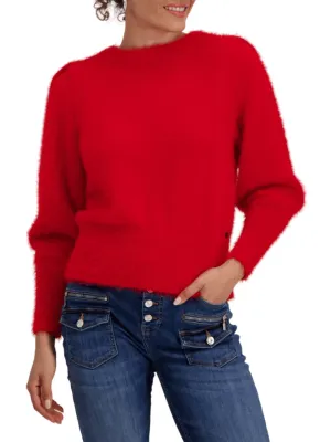 Monari Long Sleeve Eyelash Knit Sweater Deep Red 808348