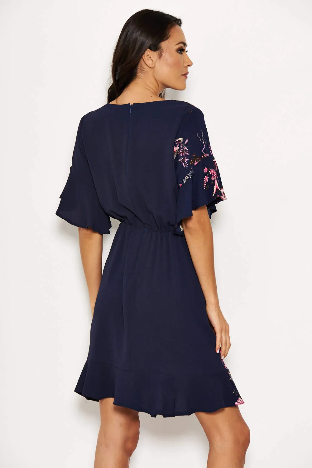 Navy Floral Frill Dress