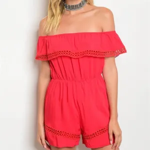 Off Shoulder Red Romper