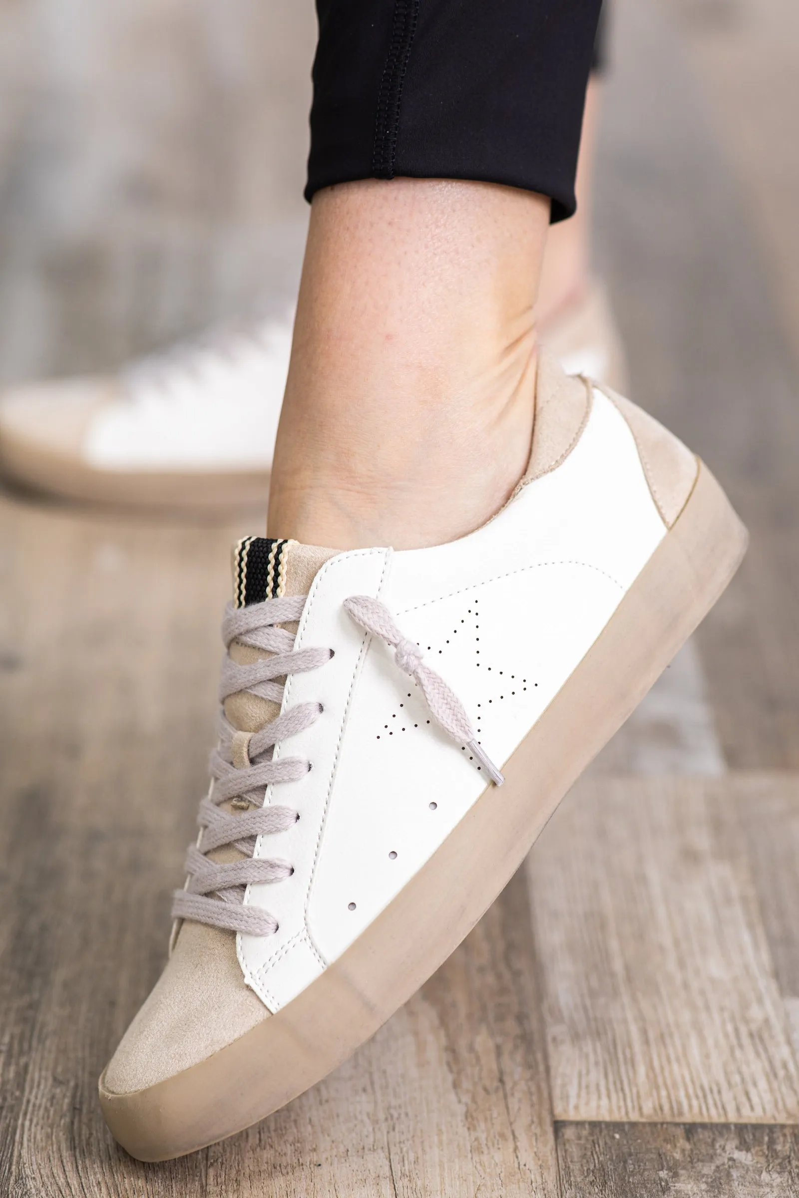 Off White Distressed Lace Up Sneakers