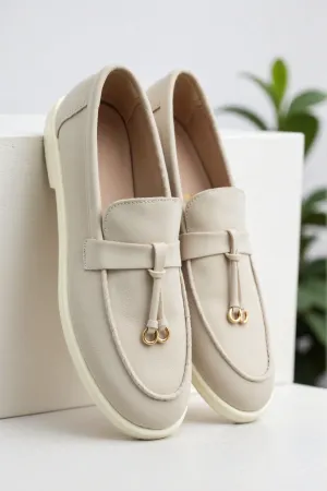 Old Money Casual Metallic Circle Decor Leather Loafers