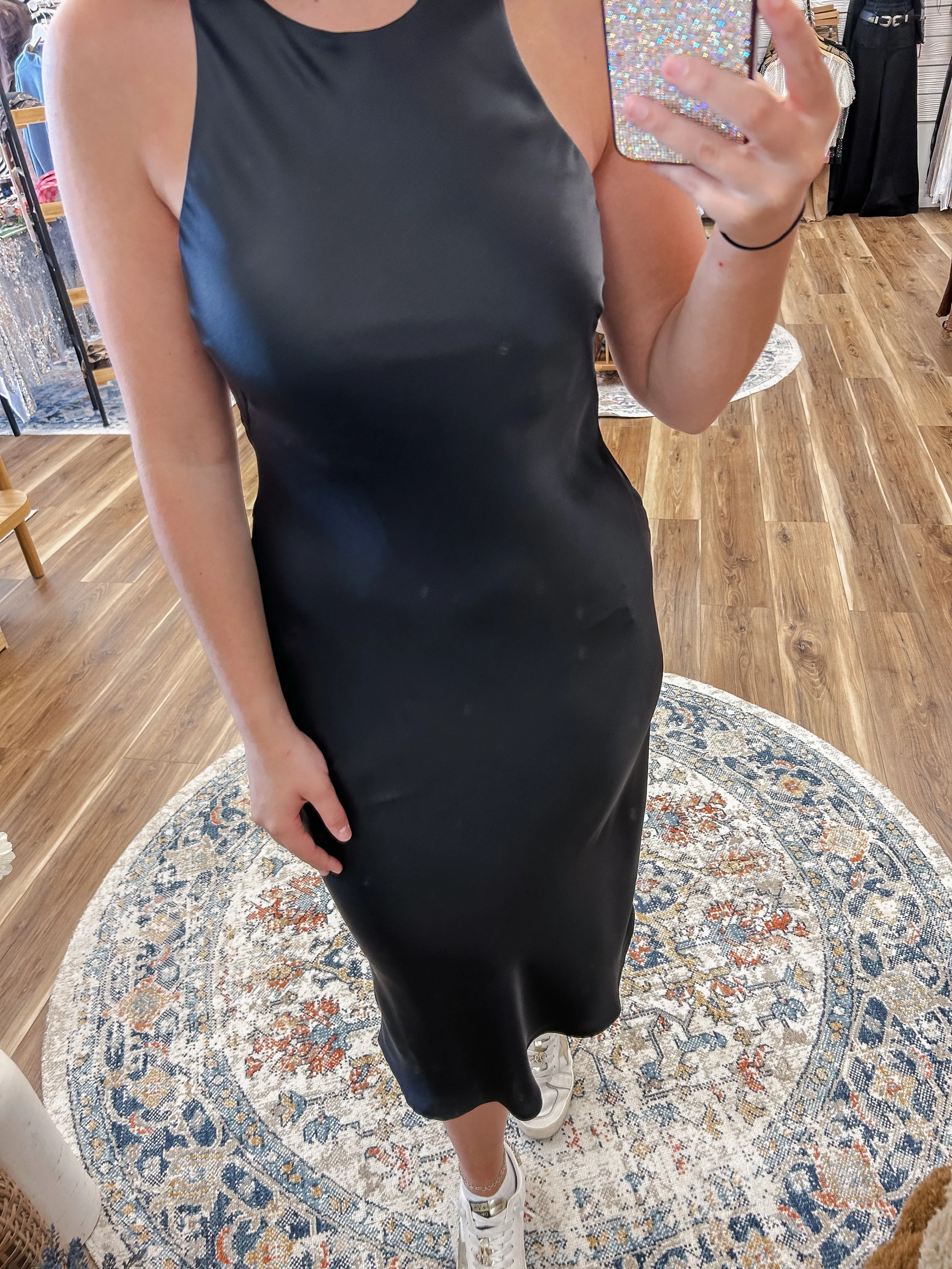 Onyx Black Satin Dress