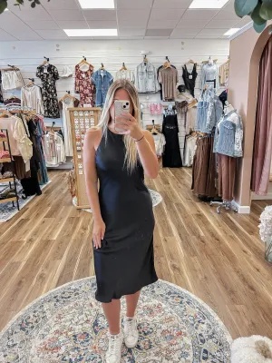 Onyx Black Satin Dress