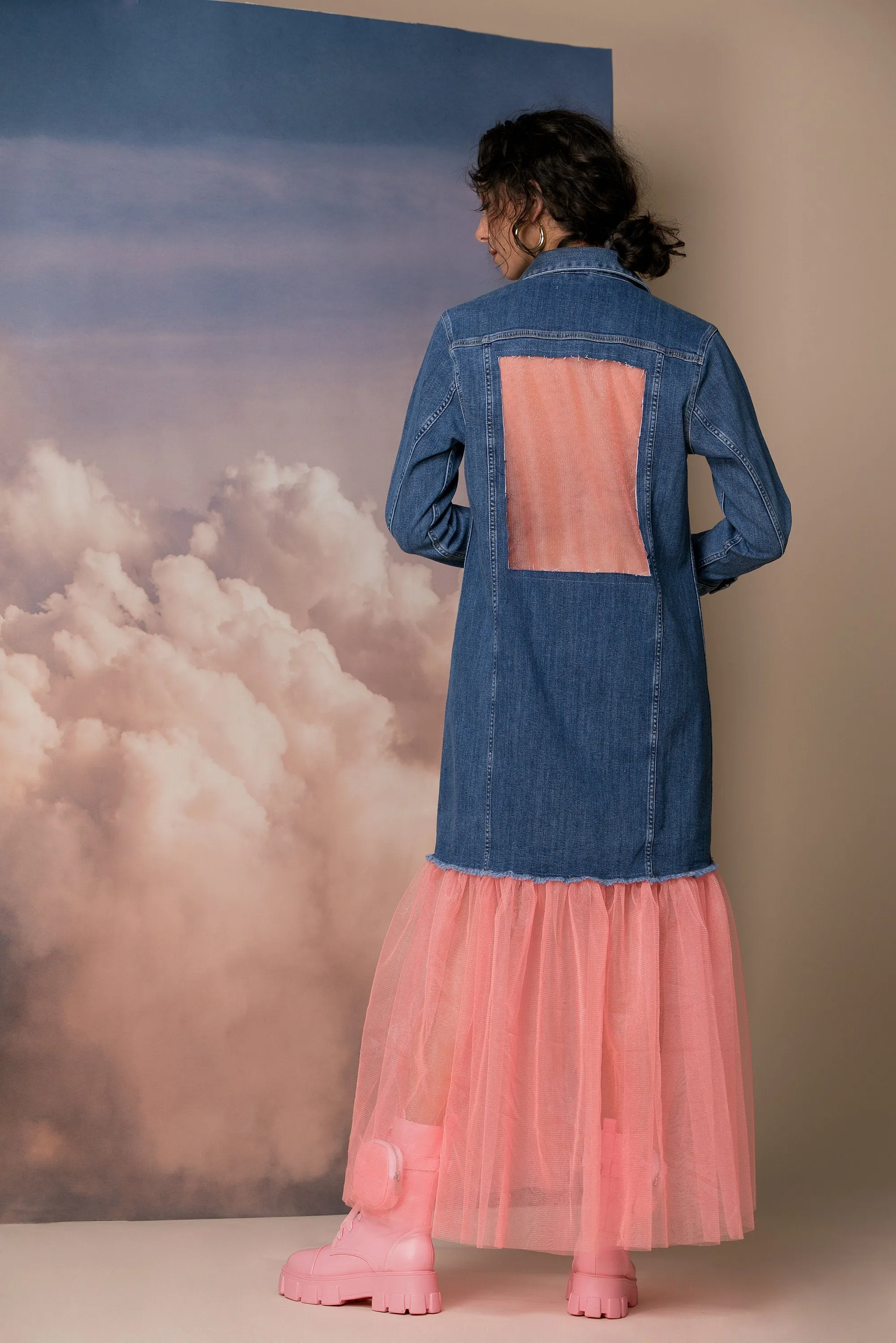Oversized Denim Jacket with Tulle Tutu, Avant Garde Jacket, Futuristic Clothing, Plus Size Clothing, Extravagant Jacket, Futuristic Jacket