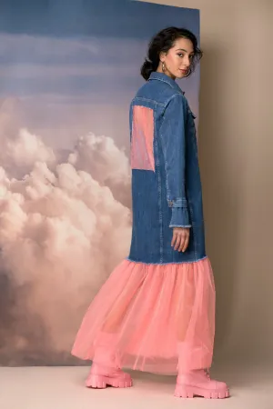 Oversized Denim Jacket with Tulle Tutu, Avant Garde Jacket, Futuristic Clothing, Plus Size Clothing, Extravagant Jacket, Futuristic Jacket