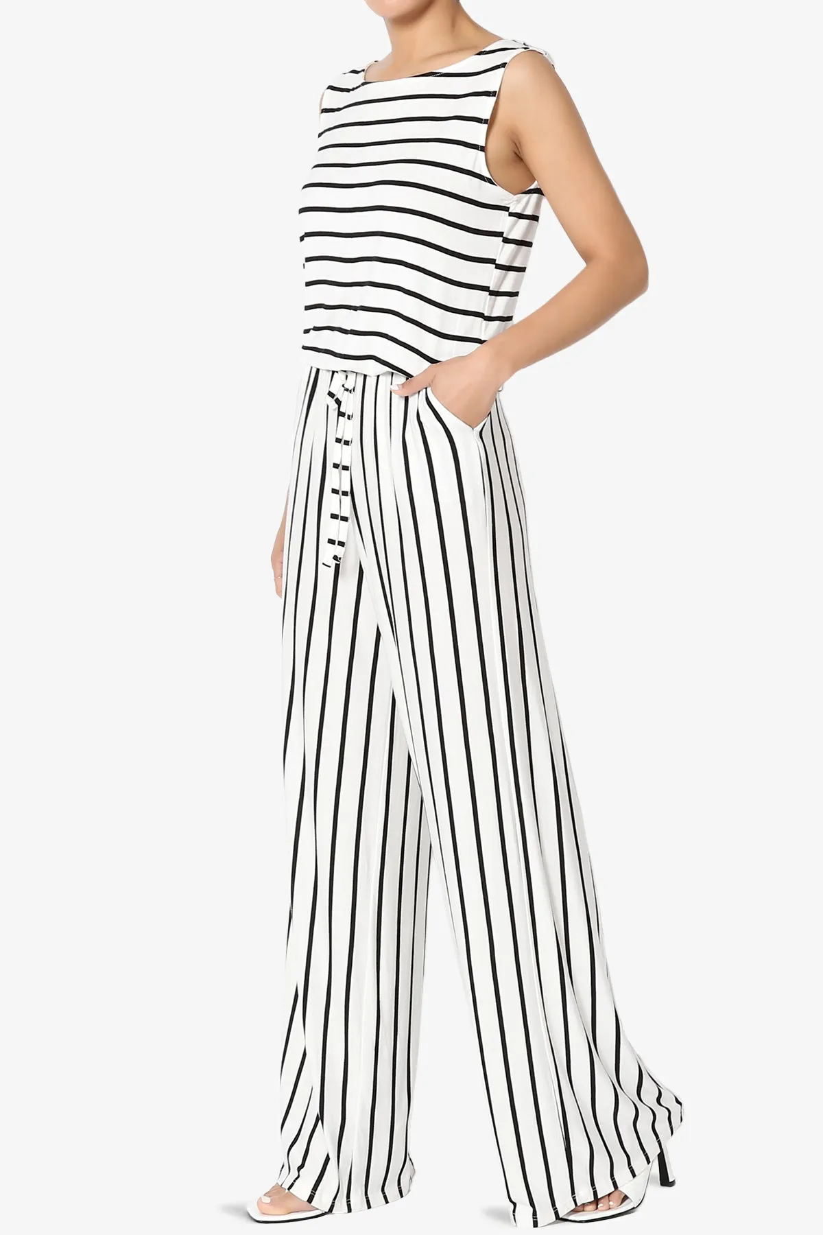 Petra Stripe Sleeveless Wide Leg Jumpsuit