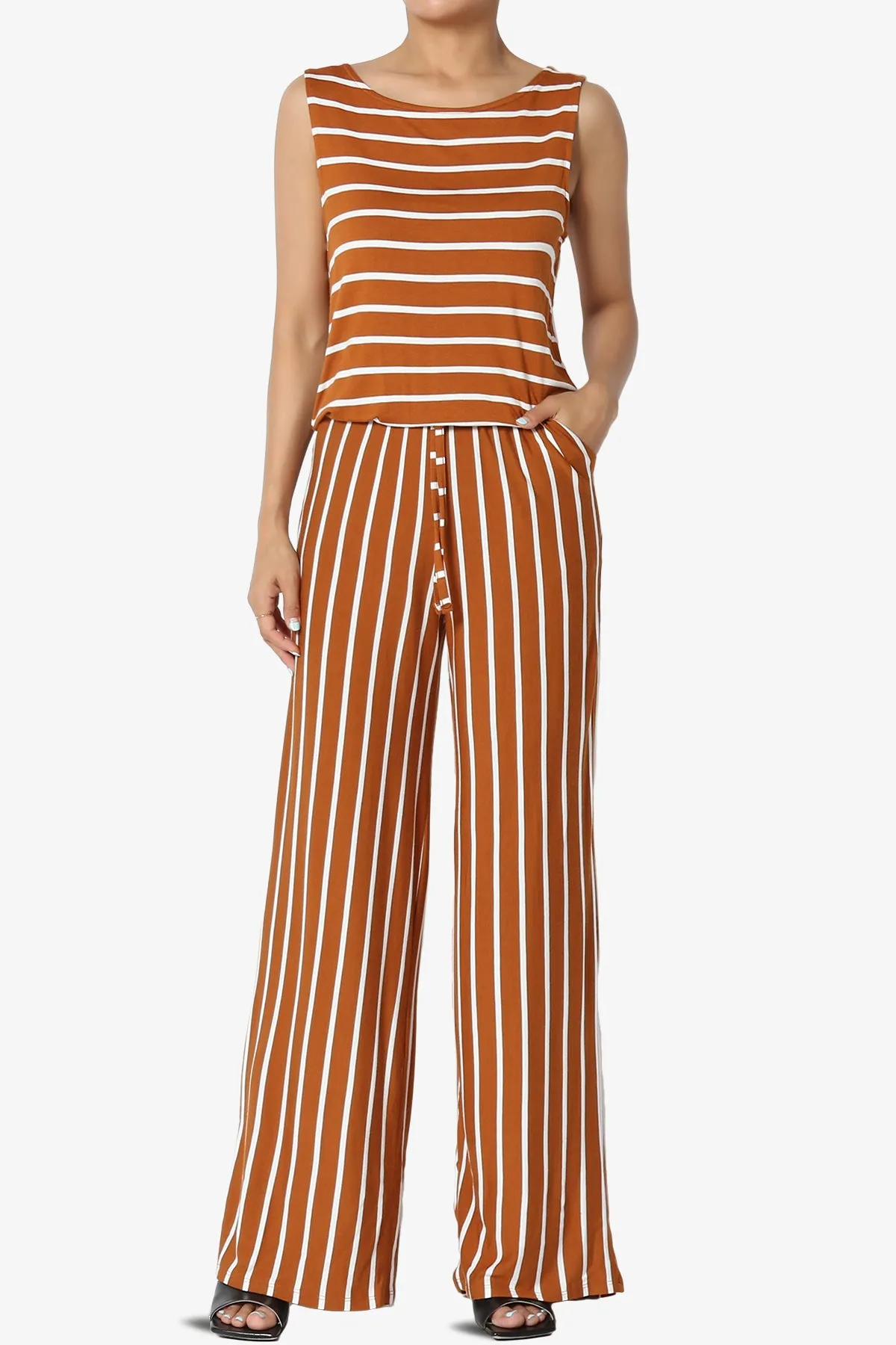 Petra Stripe Sleeveless Wide Leg Jumpsuit