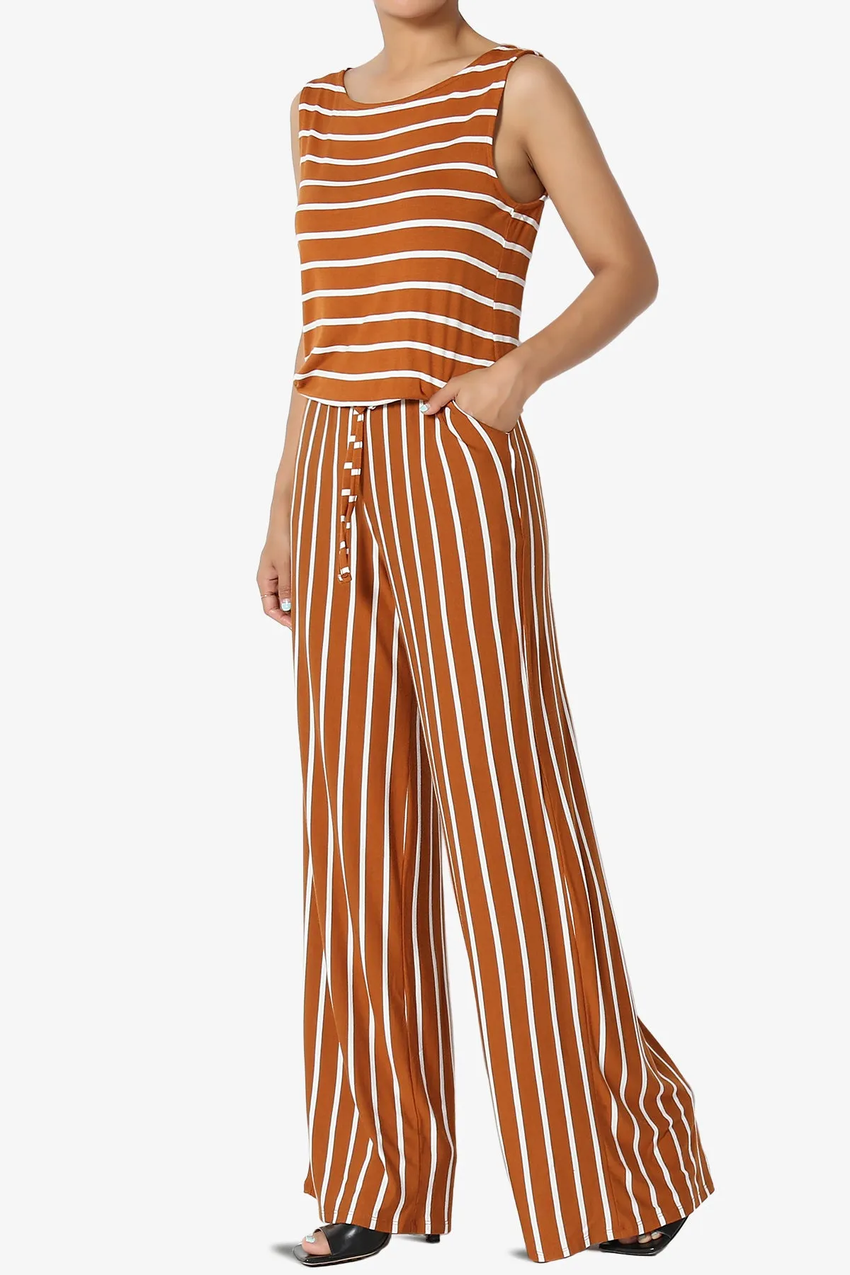 Petra Stripe Sleeveless Wide Leg Jumpsuit