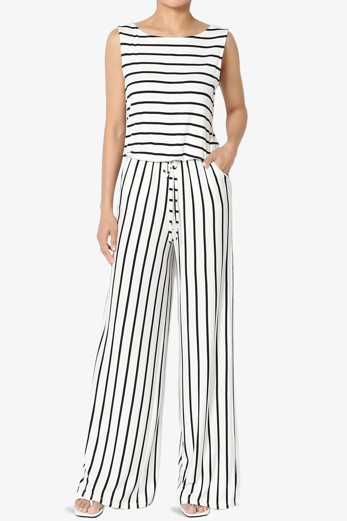 Petra Stripe Sleeveless Wide Leg Jumpsuit