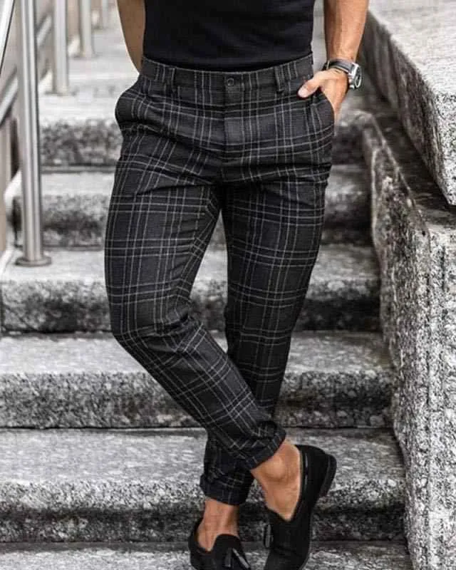 Plaid Print Casual Trousers Men's Loose and Thin Pants