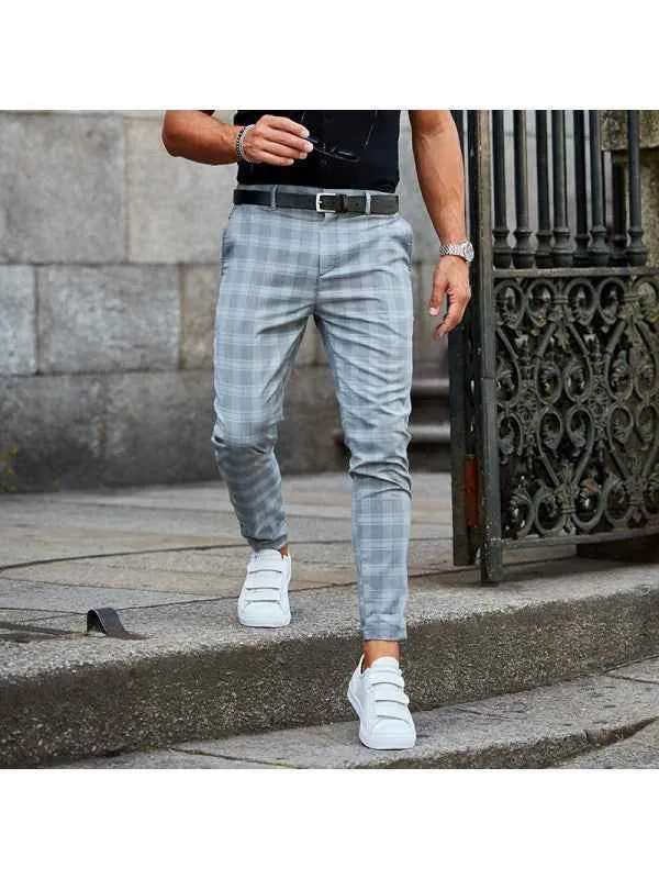 Plaid Print Casual Trousers Men's Loose and Thin Pants
