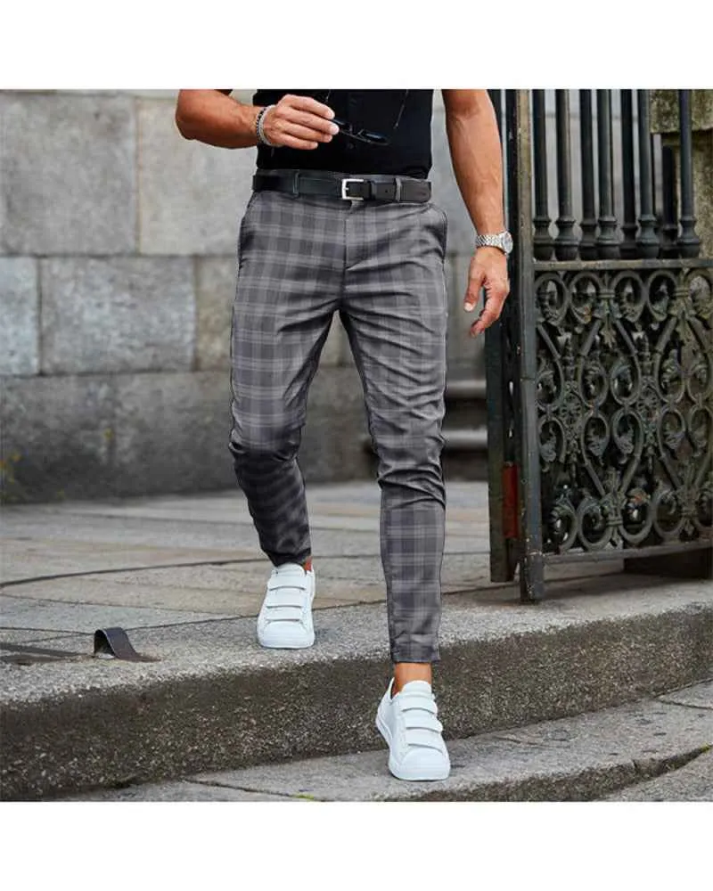 Plaid Print Casual Trousers Men's Loose and Thin Pants
