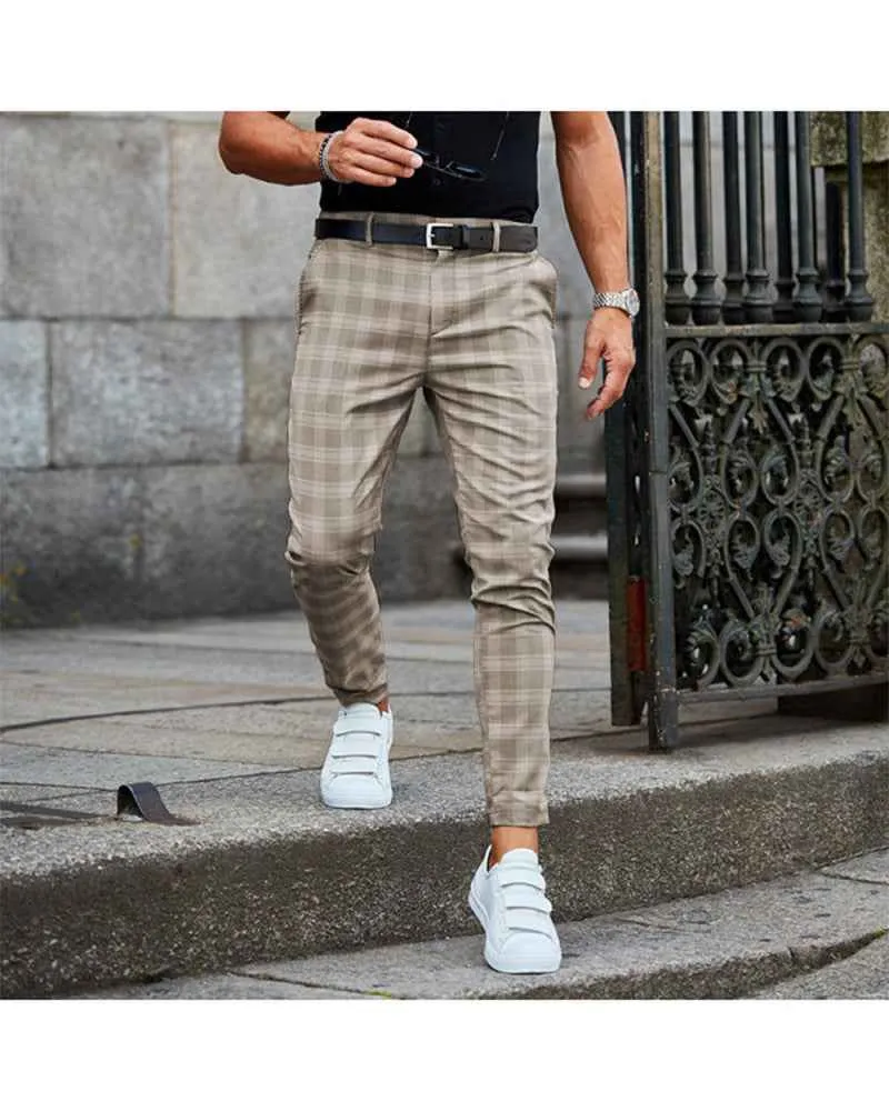 Plaid Print Casual Trousers Men's Loose and Thin Pants