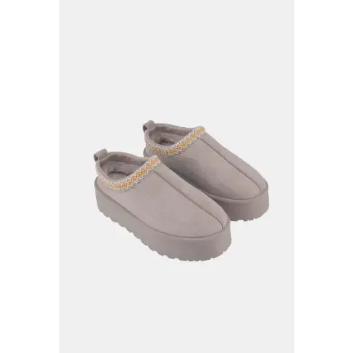 Platform Embroidered Trim Slip-On Boots for Comfort