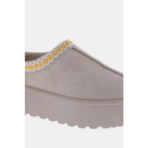 Platform Embroidered Trim Slip-On Boots for Comfort