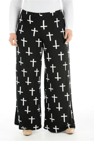 Plus Size Black Cross Print Palazzo Trouser