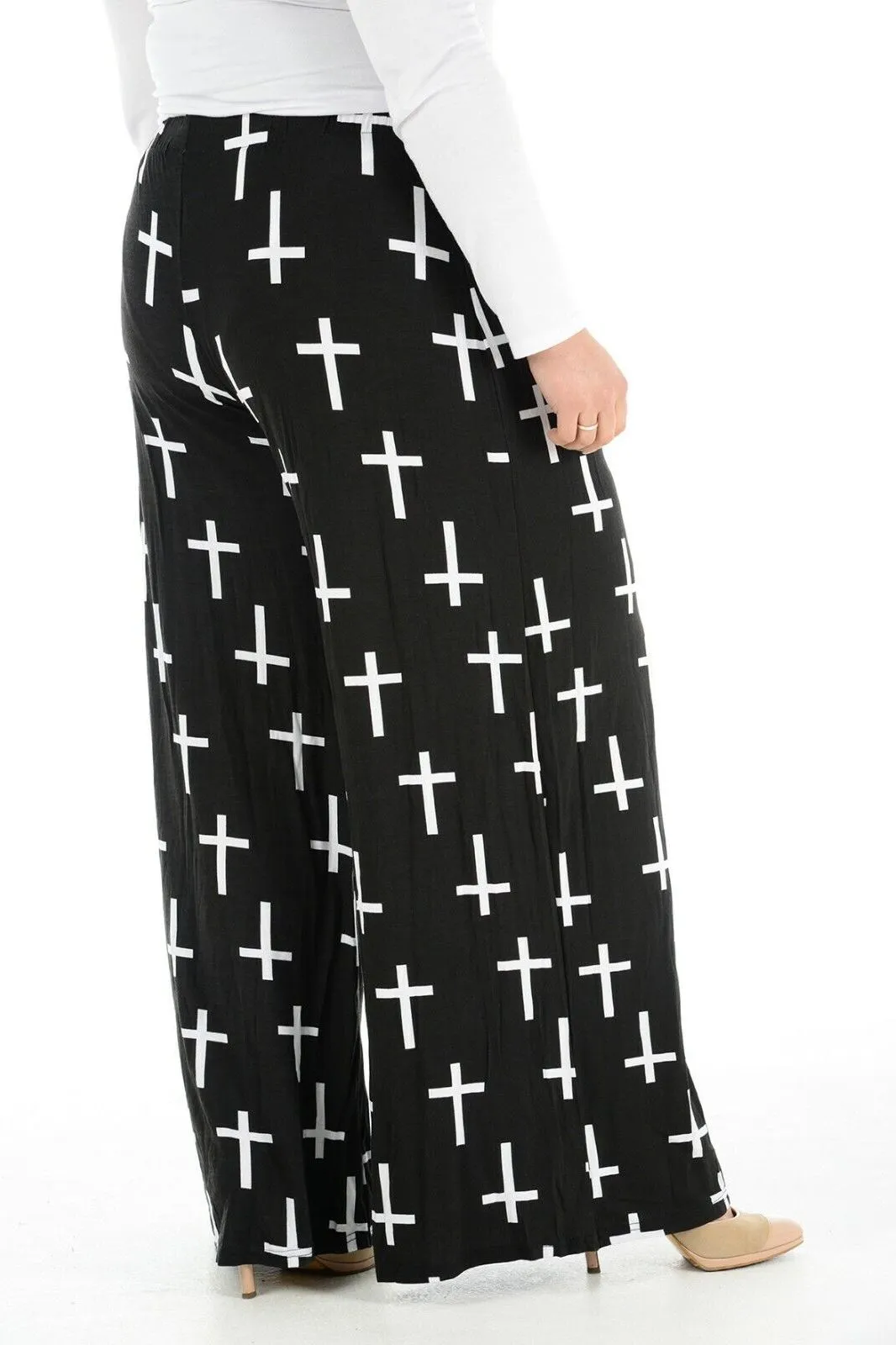 Plus Size Black Cross Print Palazzo Trouser