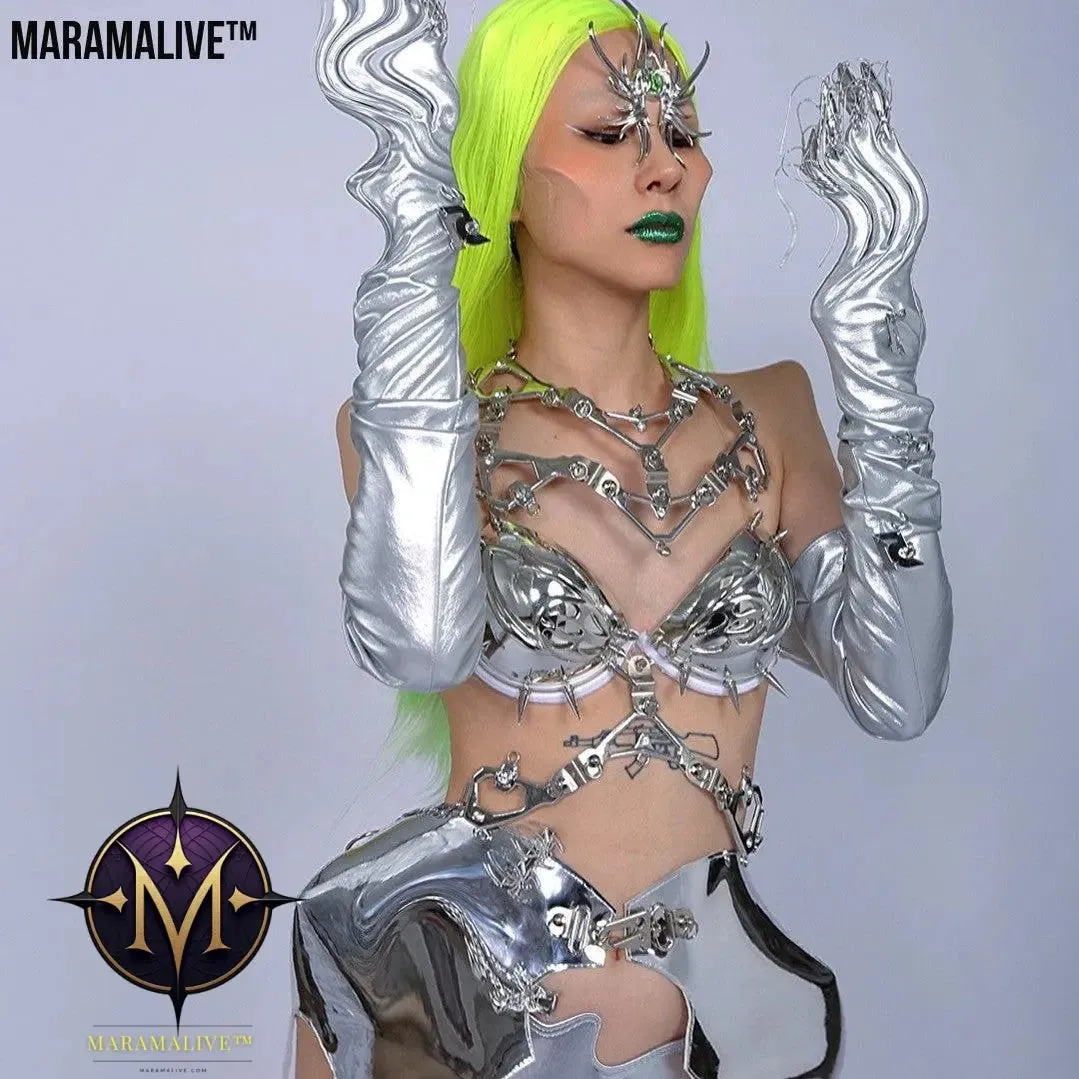Punk Futuristic Silver Metallic Performance Suit