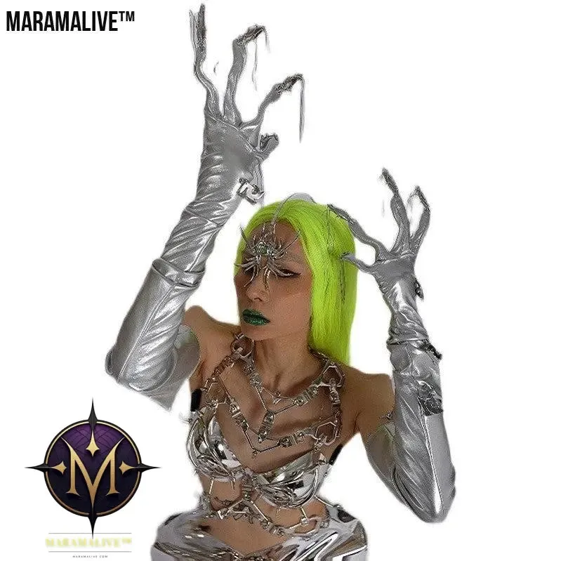 Punk Futuristic Silver Metallic Performance Suit