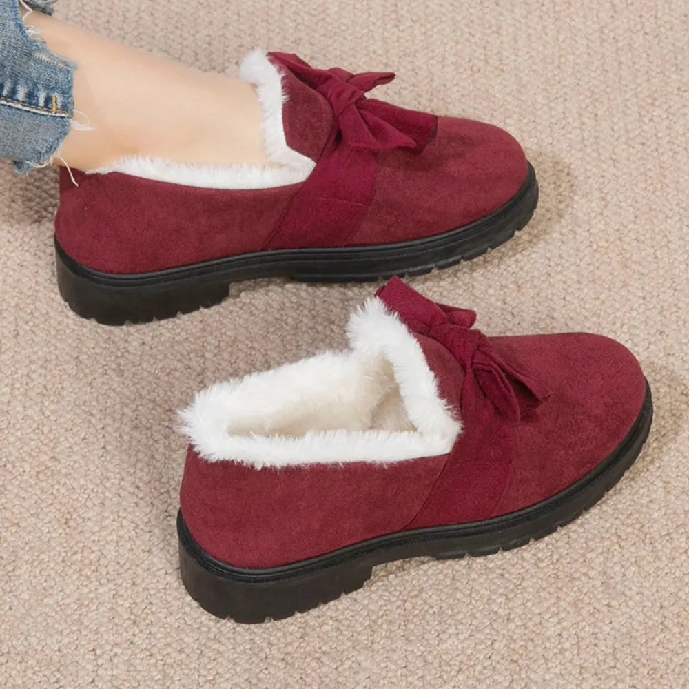 Rachel - Fluffy Winter Loafers with Bow for Women