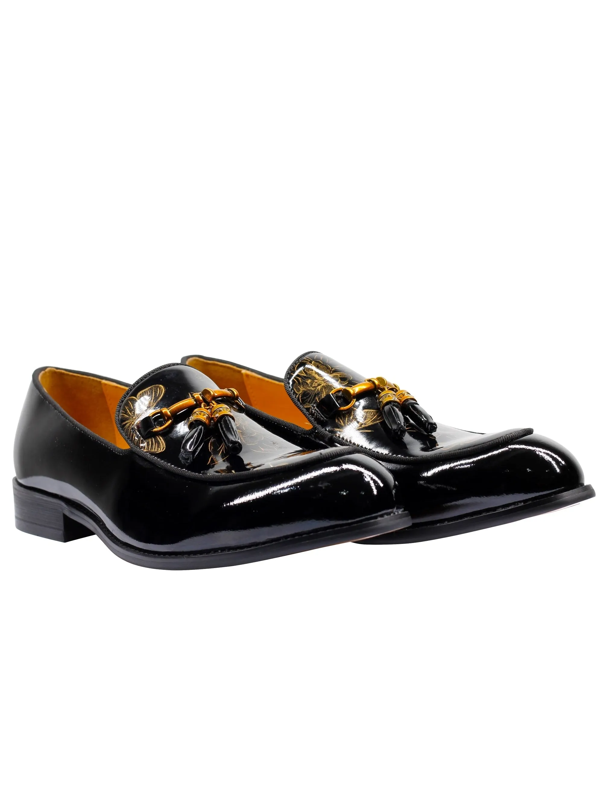 Real Leather Shiny Snaffle Bit Trim Tassel Loafers
