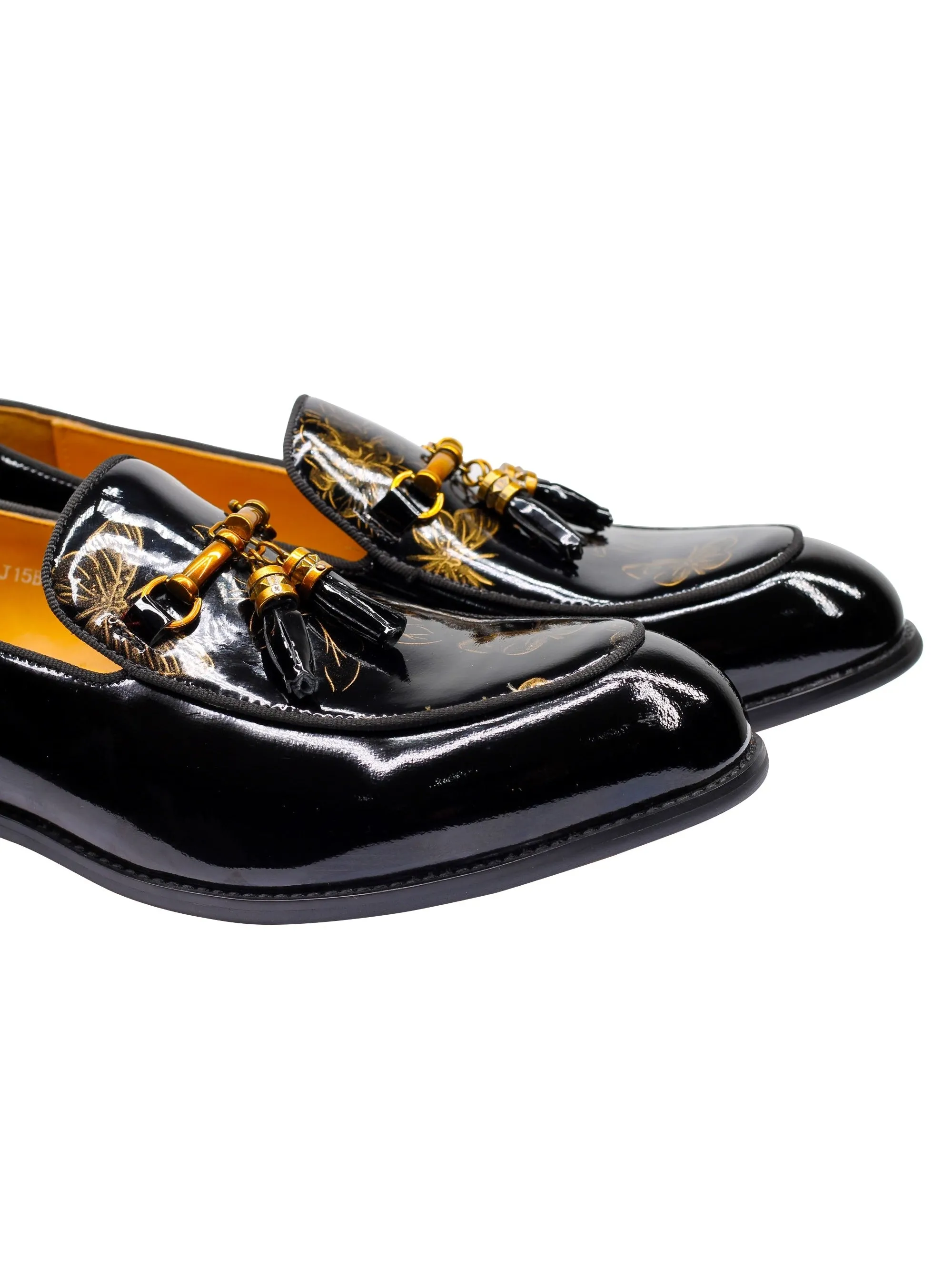 Real Leather Shiny Snaffle Bit Trim Tassel Loafers