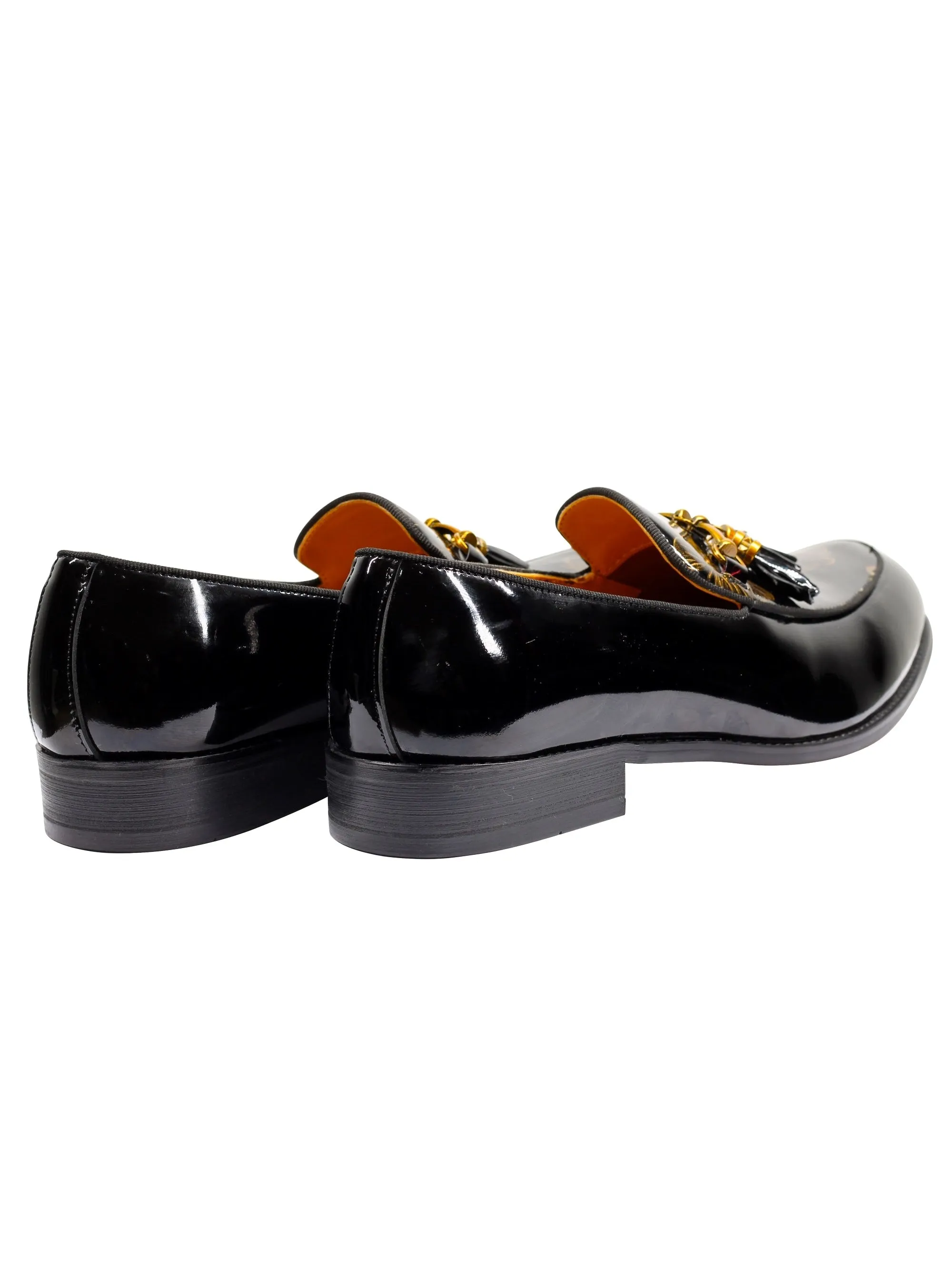 Real Leather Shiny Snaffle Bit Trim Tassel Loafers