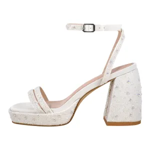 Rhinestone Square Toe Ankle Strap Chunky Heel Sandals