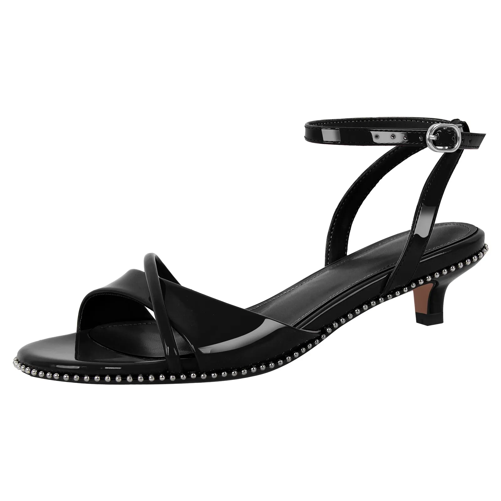 Rivet Kitten Heel Ankle Strap Sandals