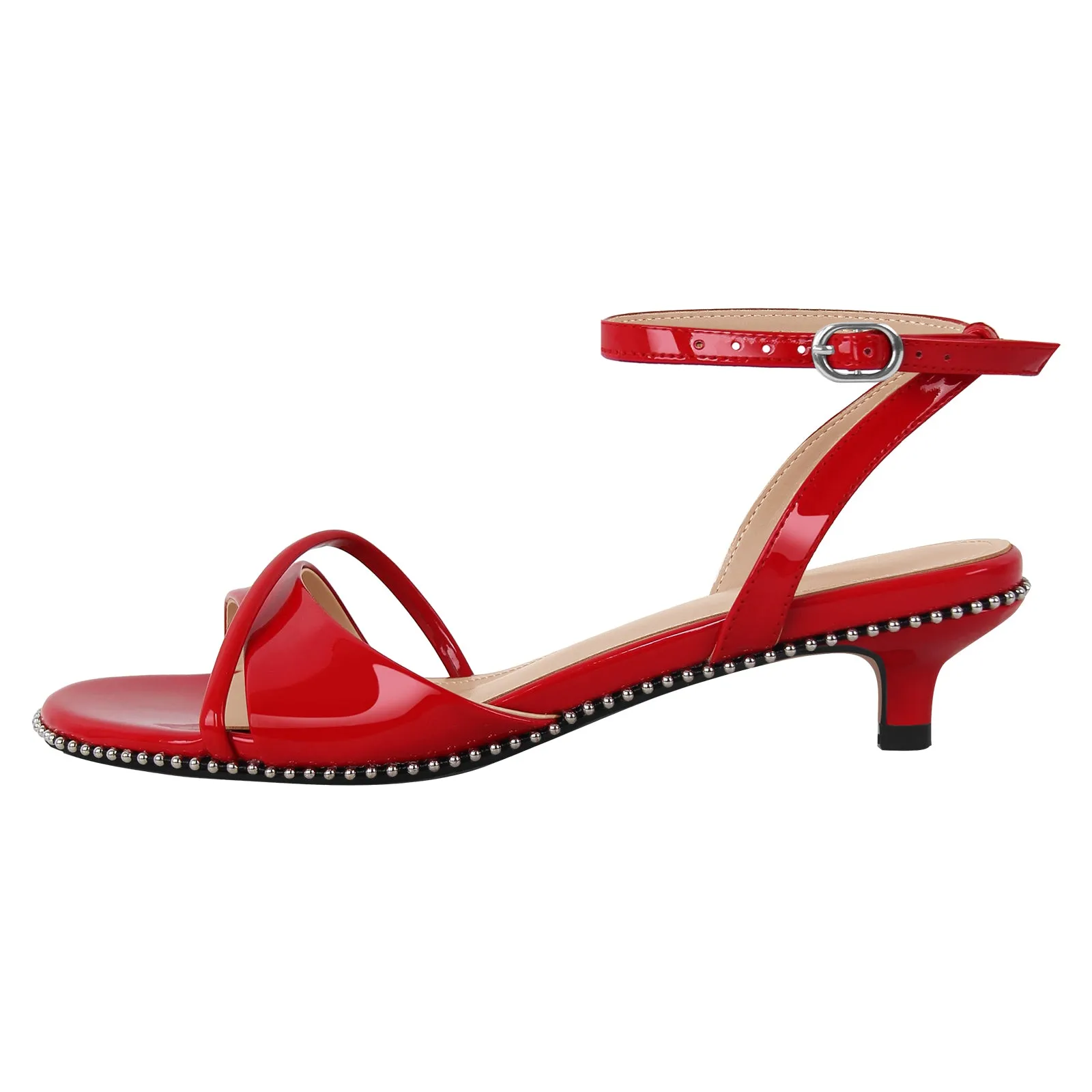 Rivet Kitten Heel Ankle Strap Sandals