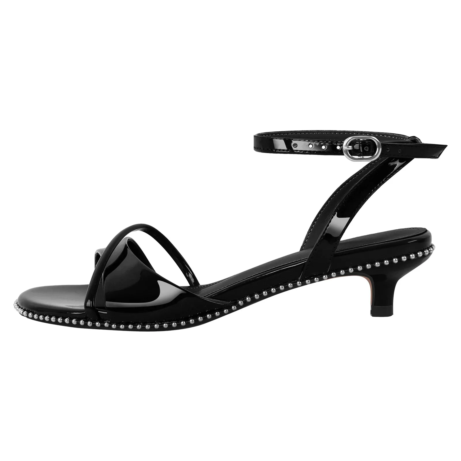 Rivet Kitten Heel Ankle Strap Sandals