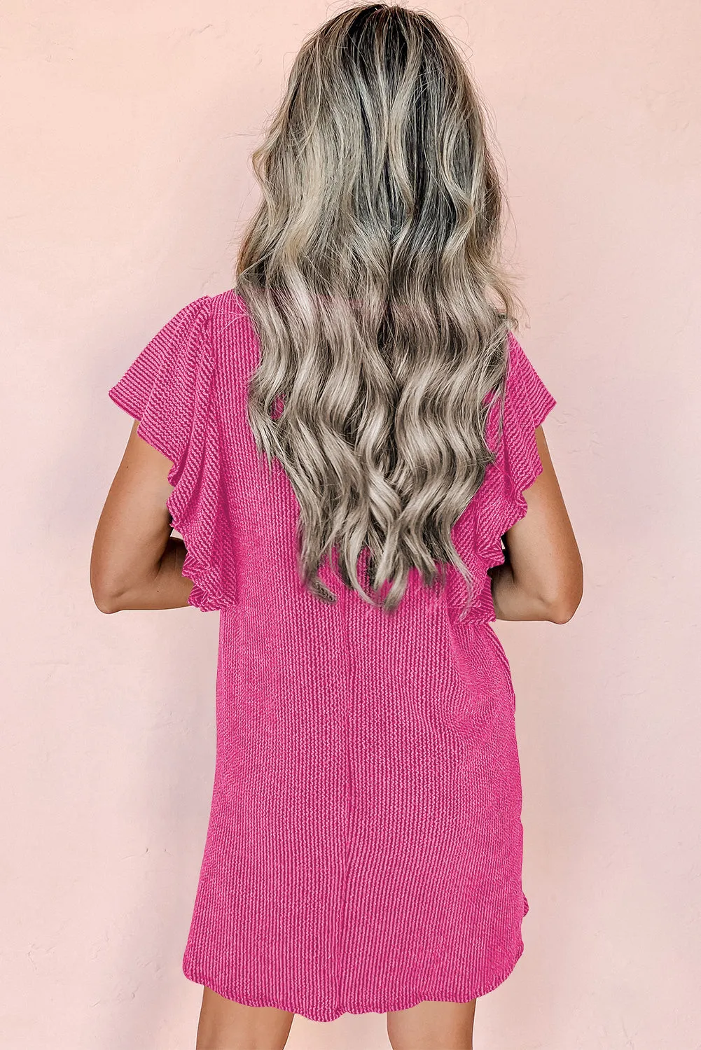 Rose Red Wishful Thinking Ribbed Flutter Sleeve Dress