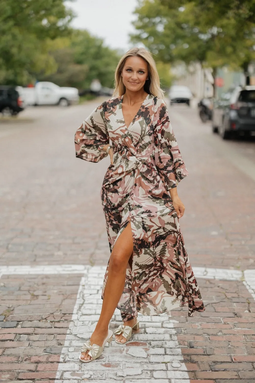 Rosewood Gathered Print Dress