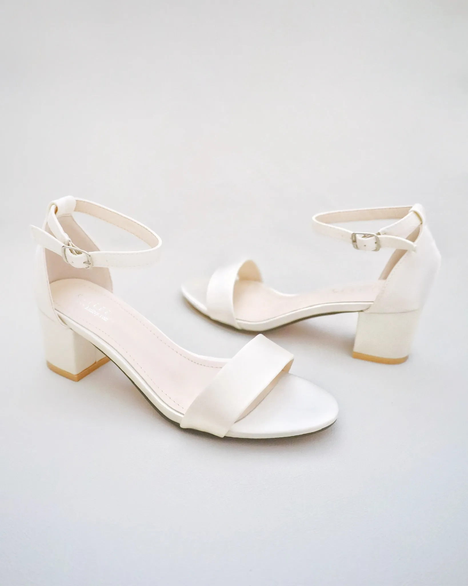 Satin Block Heel Sandals with Ankle Strap
