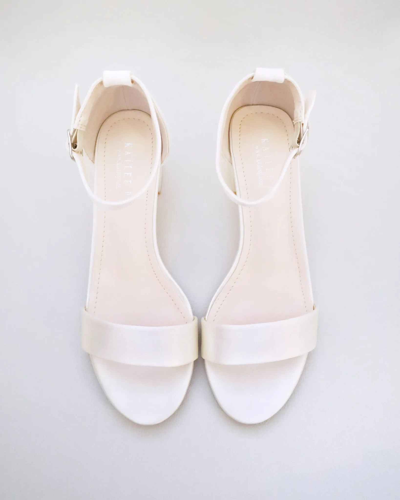 Satin Block Heel Sandals with Ankle Strap