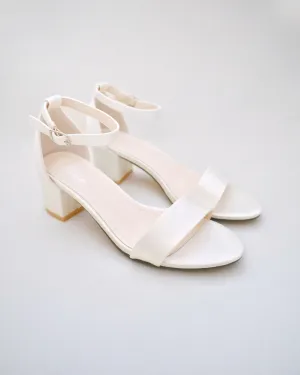 Satin Block Heel Sandals with Ankle Strap