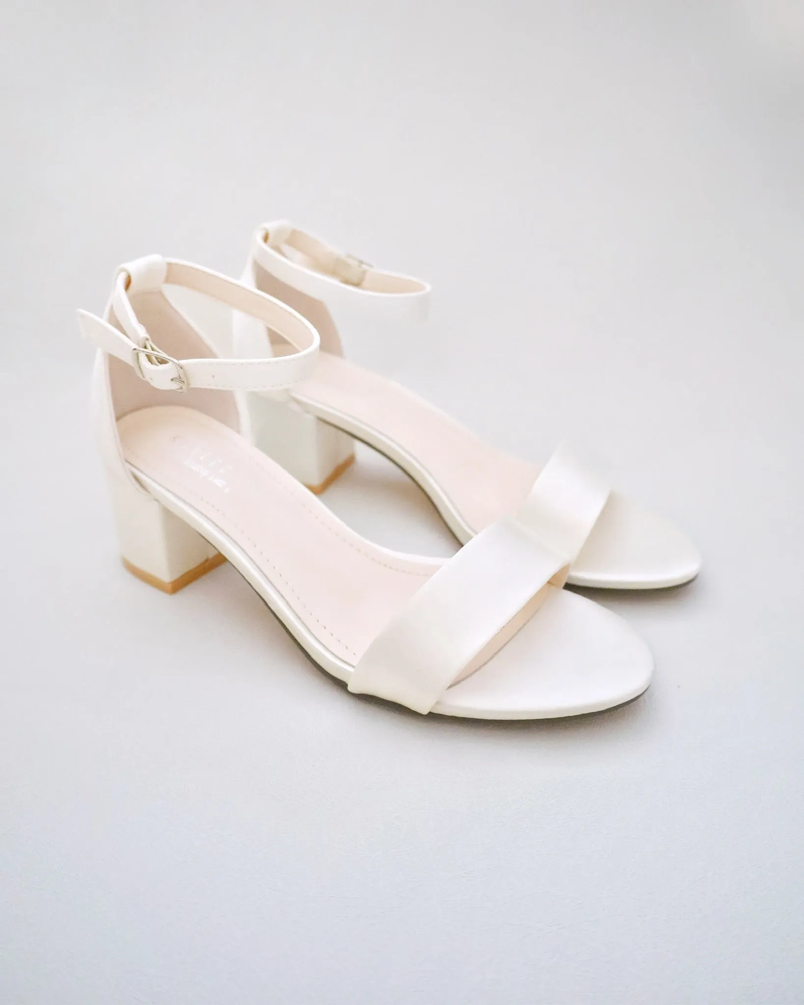 Satin Block Heel Sandals with Ankle Strap
