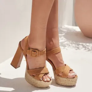 Schutz Blisse Nubuck Platform Sandals in Nude Caramel Size 8.5B