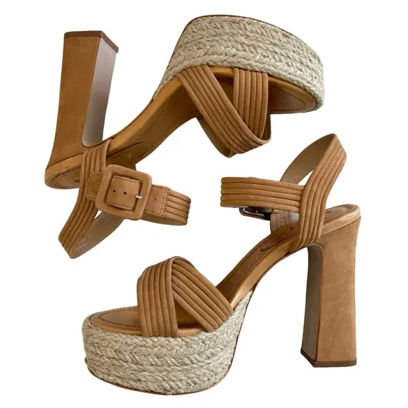 Schutz Blisse Nubuck Platform Sandals in Nude Caramel Size 8.5B