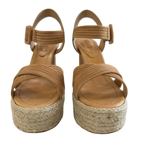 Schutz Blisse Nubuck Platform Sandals in Nude Caramel Size 8.5B