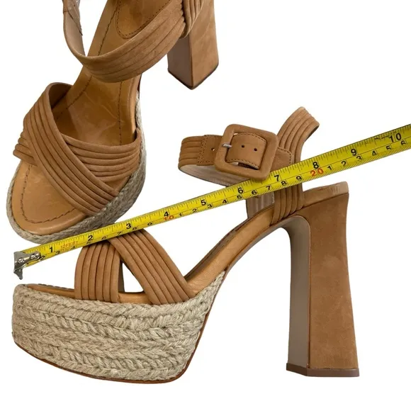 Schutz Blisse Nubuck Platform Sandals in Nude Caramel Size 8.5B