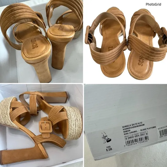 Schutz Blisse Nubuck Platform Sandals in Nude Caramel Size 8.5B