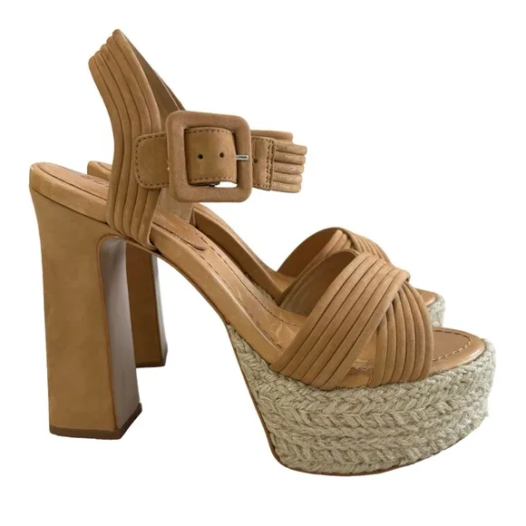 Schutz Blisse Nubuck Platform Sandals in Nude Caramel Size 8.5B