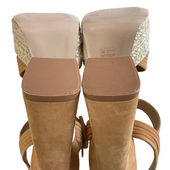Schutz Blisse Nubuck Platform Sandals in Nude Caramel Size 8.5B