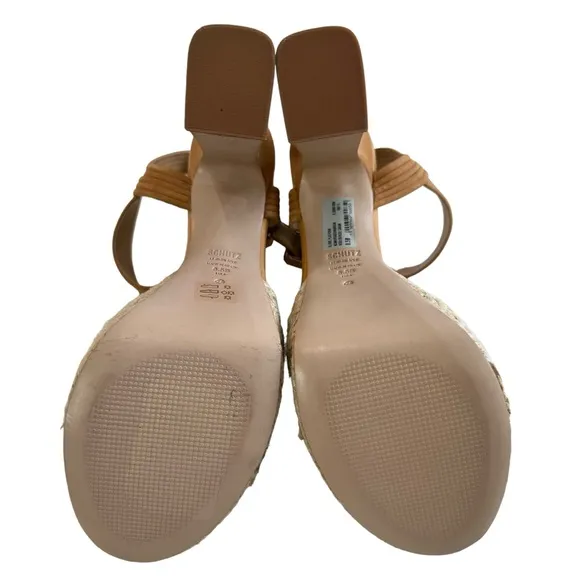 Schutz Blisse Nubuck Platform Sandals in Nude Caramel Size 8.5B