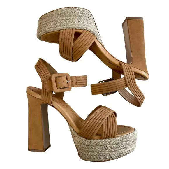 Schutz Blisse Nubuck Platform Sandals in Nude Caramel Size 8.5B