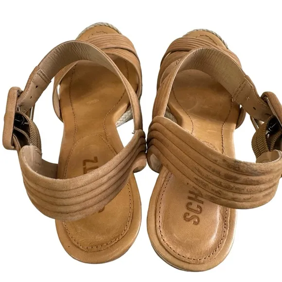 Schutz Blisse Nubuck Platform Sandals in Nude Caramel Size 8.5B