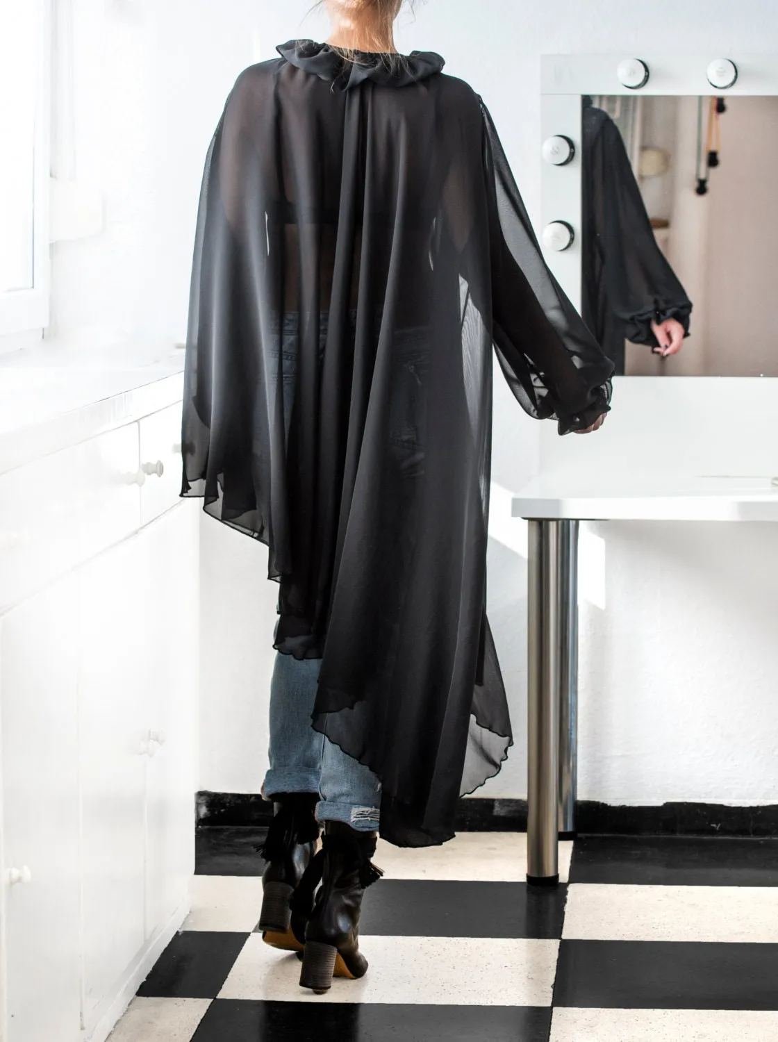Sheer Tunic, Futuristic Clothing, Asymmetric Tunic, Gothic Clothing, Black Tunic Dress, See Through Tunic, Long Sleeve Tunic, Grunge Dress