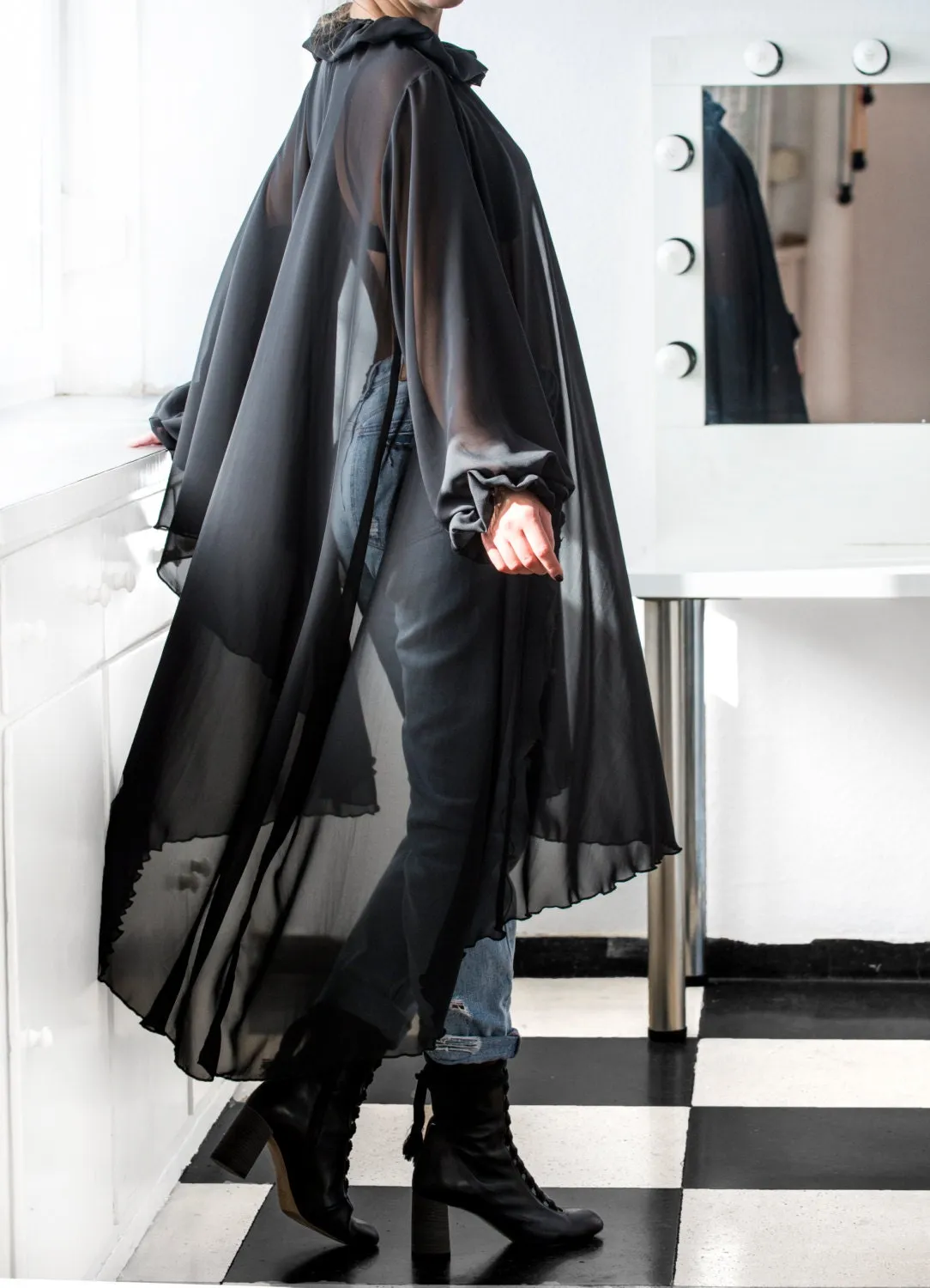 Sheer Tunic, Futuristic Clothing, Asymmetric Tunic, Gothic Clothing, Black Tunic Dress, See Through Tunic, Long Sleeve Tunic, Grunge Dress
